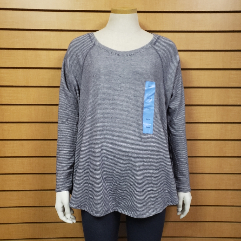 Tommy Hilfiger Sport Tunic Top Large Blue And Gray Stripe Long Sleeve NWT